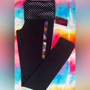 Foldover leggings black cotton yoga leggings silver stars graphic bling leggings